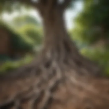 Tree Roots Encroaching on a Garden Illustration of tree roots encroaching on a garden