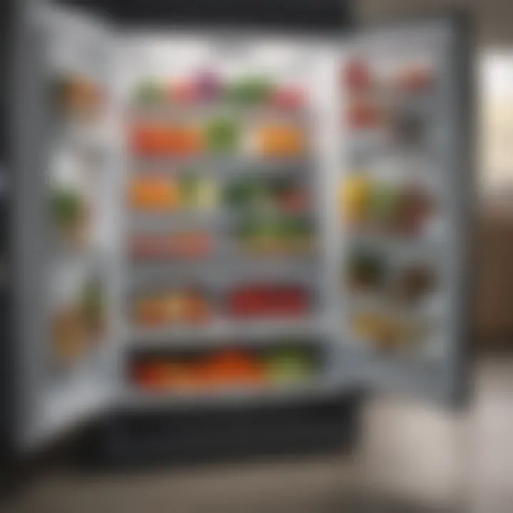 A well-organized bottom-freezer refrigerator filled with fresh produce