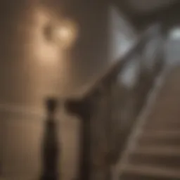 Elegant lighting fixture illuminating the top of a staircase