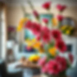 An array of vibrant scented flowers elegantly arranged in a living room