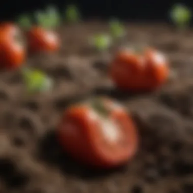 Close-up of nutrient-rich soil for indoor tomatoes.