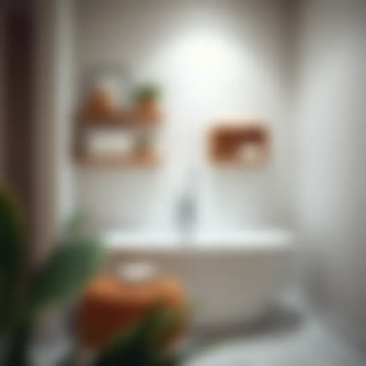 Minimalist bathtub space utilizing wall-mounted shelves for effective organization