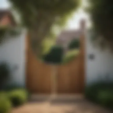 Minimalist garden gate integrated with surrounding landscape