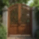 Elegant wooden garden gate with intricate designs