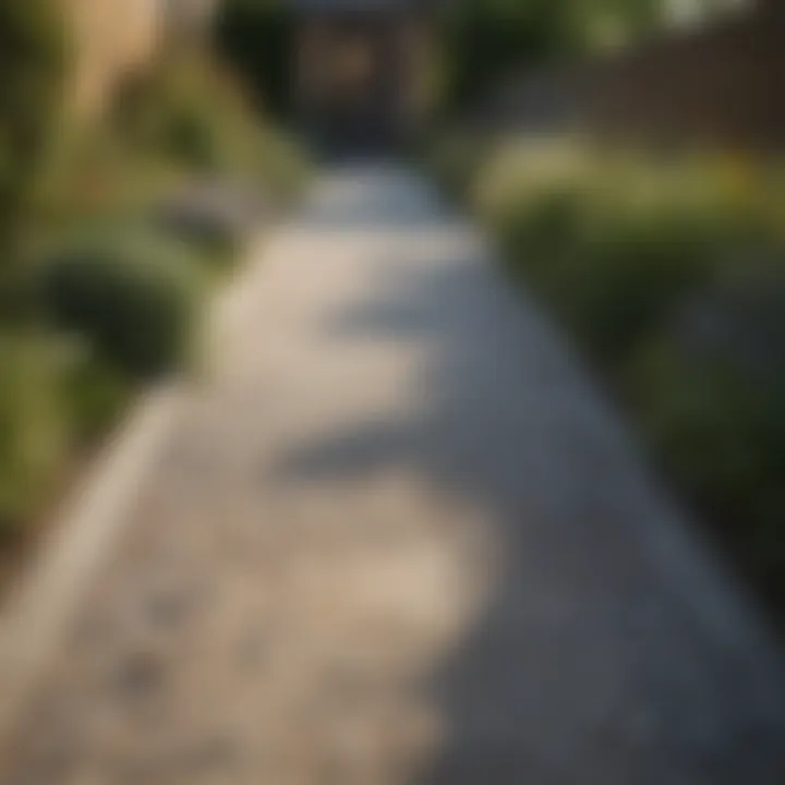 A modern gravel pathway leading to a stylish garden