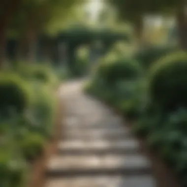 Elegant Stone Pathway Design A stunning stone pathway surrounded by lush greenery