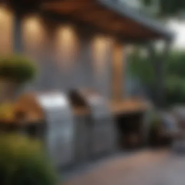 Stylish outdoor grilling area with modern furnishings