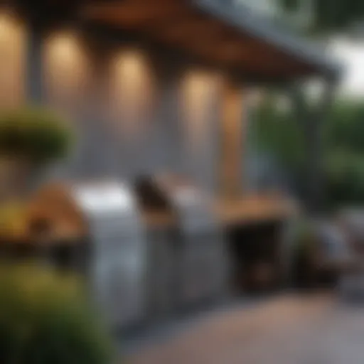 Stylish outdoor grilling area with modern furnishings