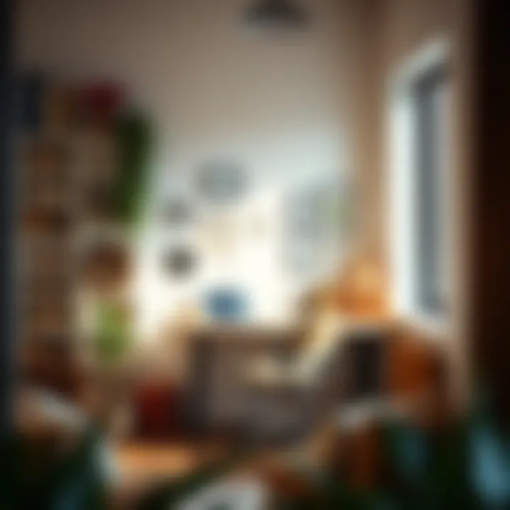 Creative wall decor in a compact office setting