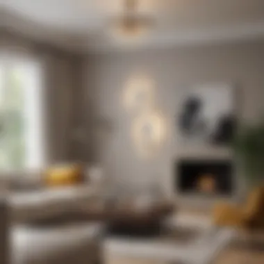 Modern Lighting in Living Room Stylish living room with modern lighting fixtures and decorative accents
