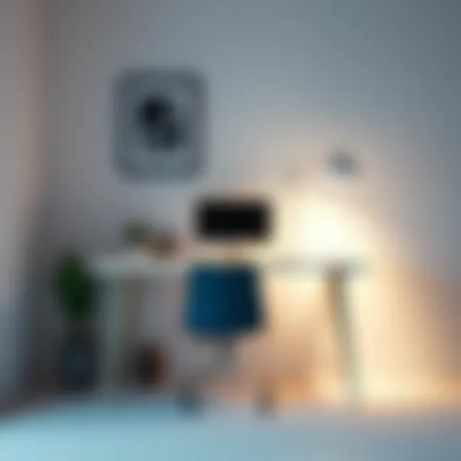 Minimalist desk setup with unique lighting