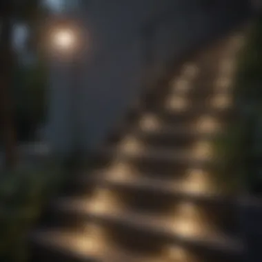 Eco-Friendly Solar Stair Lighting Sustainable solar-powered lights accentuating stair risers