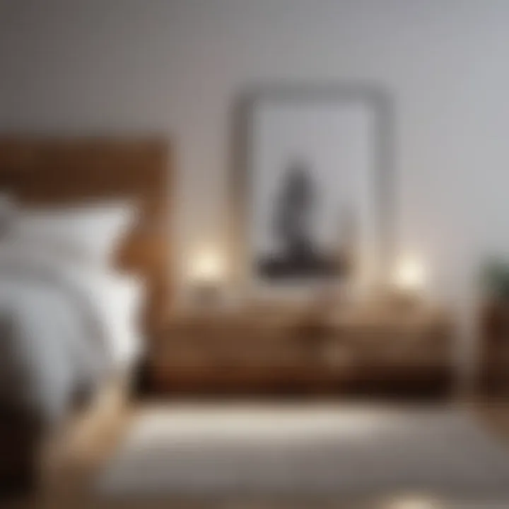 Log accents in a minimalist bedroom design