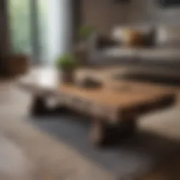 Sleek log coffee table in a modern living room