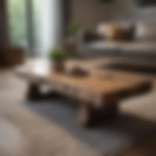 Sleek log coffee table in a modern living room