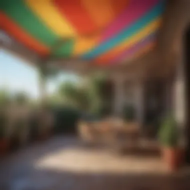 Colorful Fabric Patio Canopy Vibrant fabric patio canopy enhancing outdoor ambiance