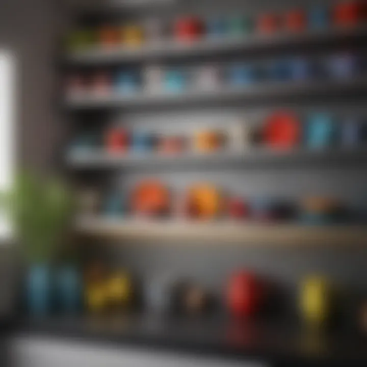 Stylish open shelving displaying colorful dishware