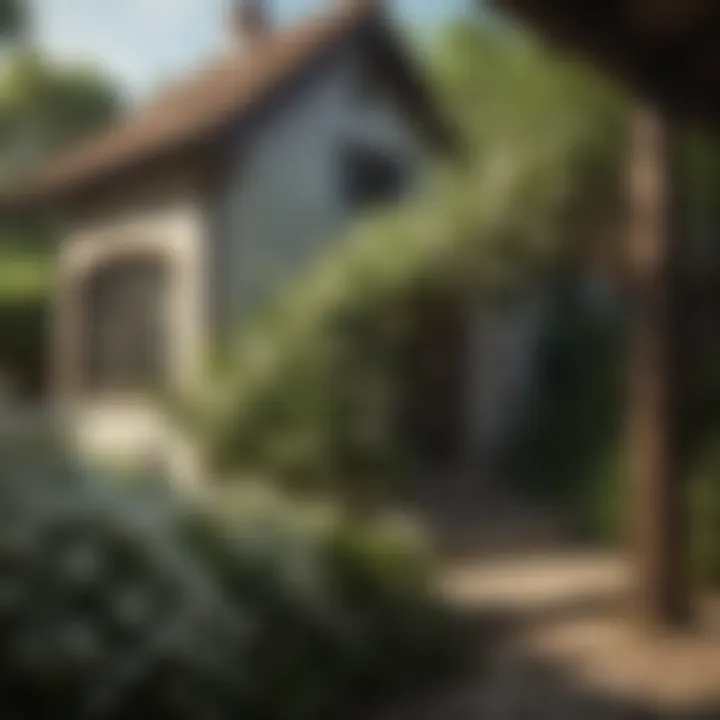 Close-up of jasmine flowers entwined with cottage structures
