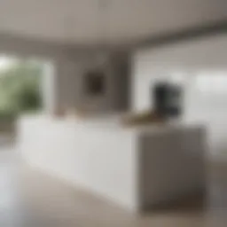 A contemporary kitchen island with sleek lines and minimalist decor