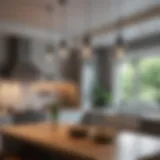 Elegant cluster of pendant lights above a kitchen island