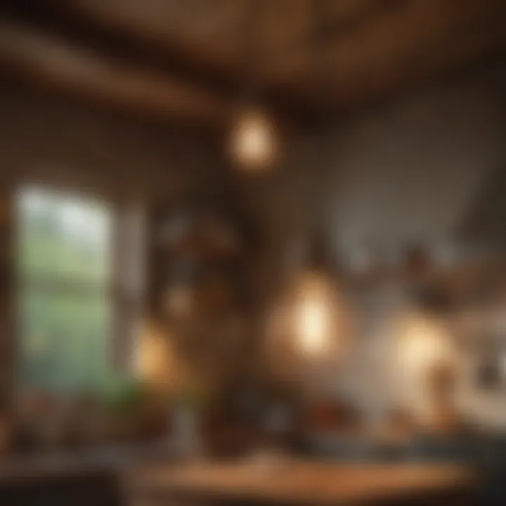 Vintage-inspired pendant light casting a warm glow in a rustic kitchen