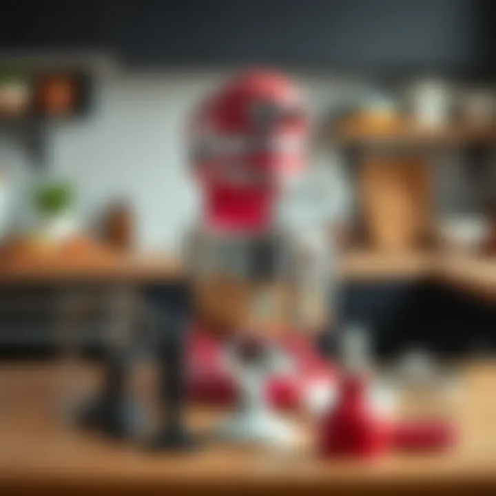 Detailed view of KitchenAid Professional 500 Plus attachments and accessories arranged neatly