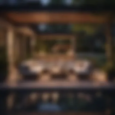Modern Outdoor Living Space An elegant outdoor living space with modern furniture and ambient lighting.