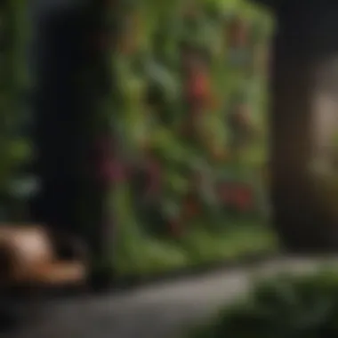 Vertical Garden Design A stunning vertical garden showcasing lush greenery and vibrant flowers.
