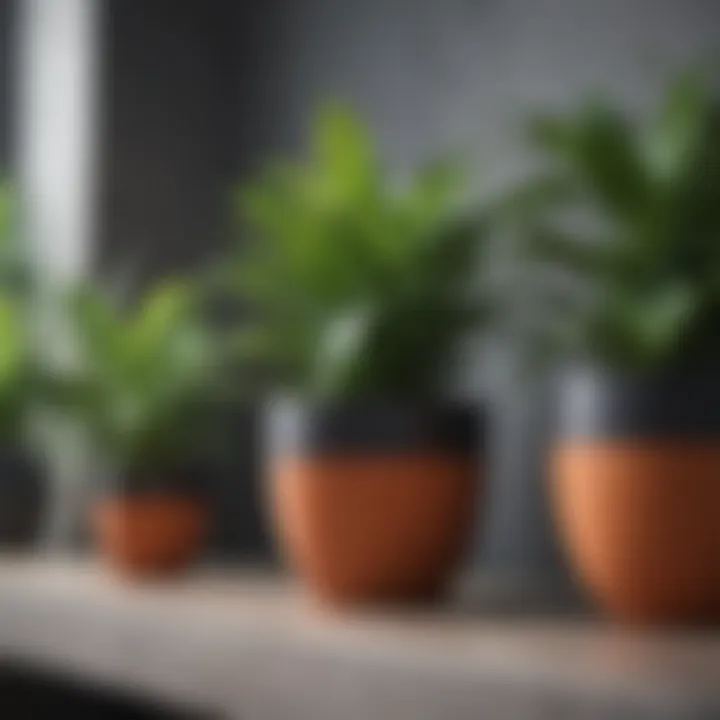 Close-up of carefully selected plants in decorative planters