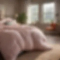 A serene bedroom setting featuring a lightweight down comforter in soft pastel colors