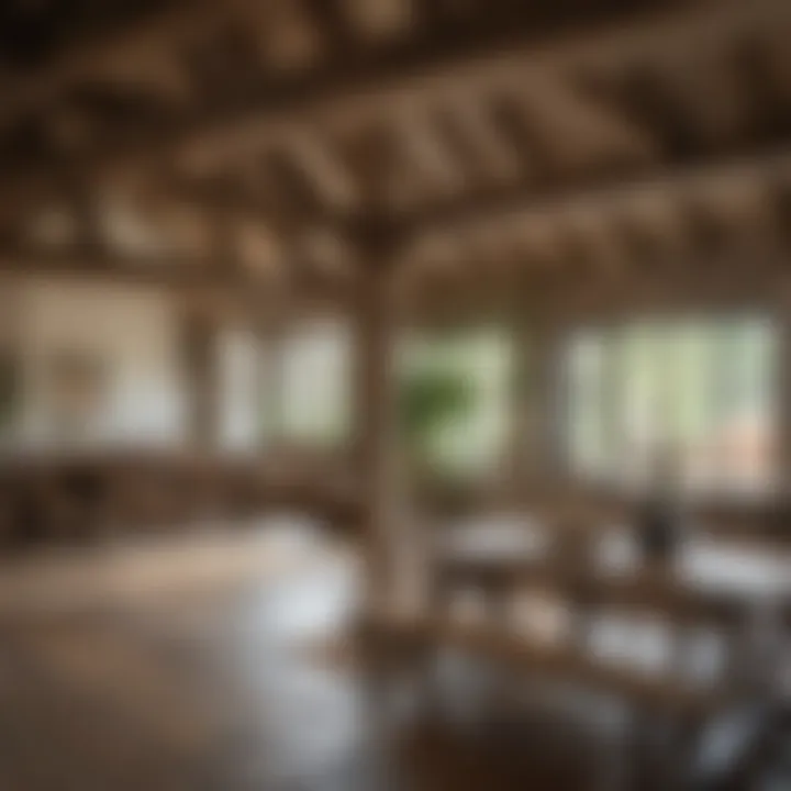 Interior space featuring lime washed wooden beams enhancing rustic aesthetics