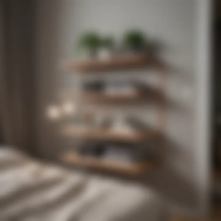 Compact shelf unit in a cozy bedroom