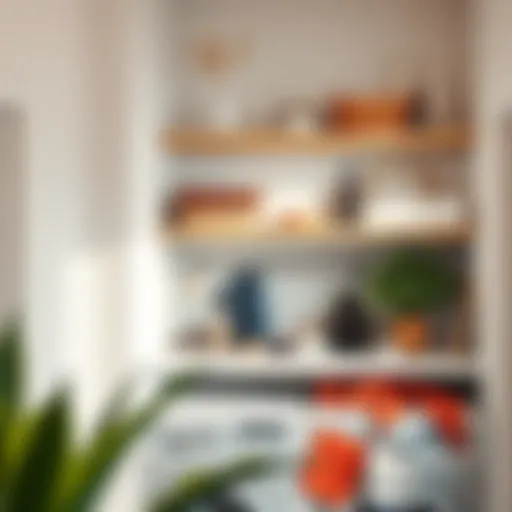 Stylish floating shelves above a laundry area