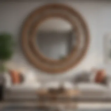 Decorative mirror arrangement creating a focal point above a sofa