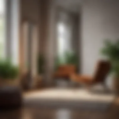 Stylish Floor Mirror Stylish floor mirror enhancing natural light in a cozy seating area
