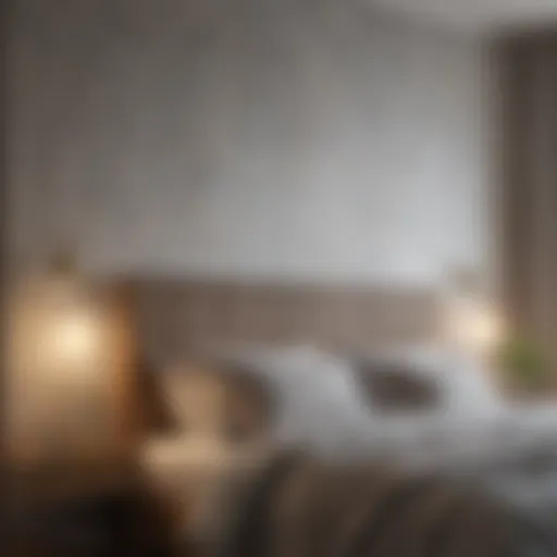 Elegant modern farmhouse bedroom showcasing textured wallpaper