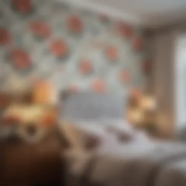 Charming color palette with floral wallpaper in a cozy space