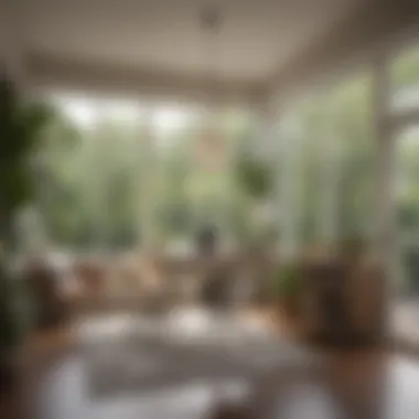 Chic Modern Sunroom Office A beautifully designed modern sunroom office with natural light streaming in.