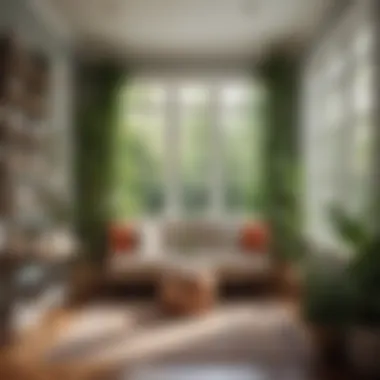 Cozy Reading Nook in Sunroom Relaxing reading nook in a sunroom office surrounded by plants.