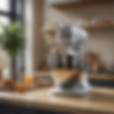 Stand Mixer in a Modern Kitchen Setting A modern kitchen with a stand mixer prominently placed on the countertop
