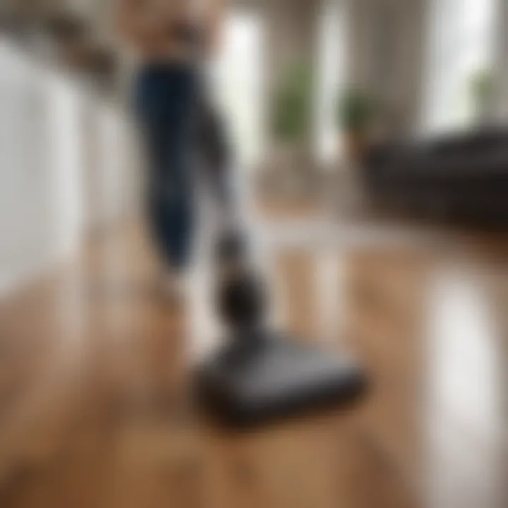 User-friendly features of an upright vacuum, highlighting ergonomic design and intuitive controls.