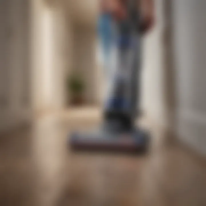 User effortlessly using a cordless vacuum cleaner in tight spaces