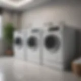 Showroom display of washing machines and dryers