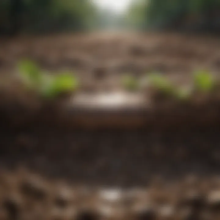 Close-up of diverse soil types affected by rain
