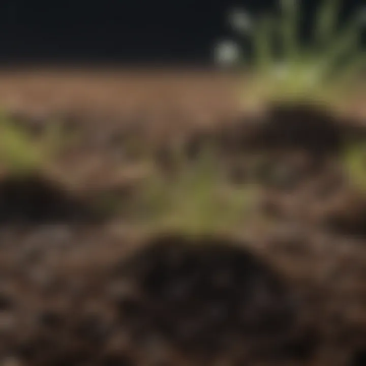 Close-up of soil showing seed germination