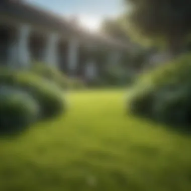 A lush green lawn under a bright blue sky