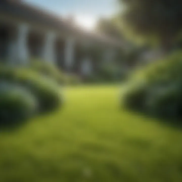 A lush green lawn under a bright blue sky