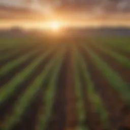 Sunrise over an asparagus field