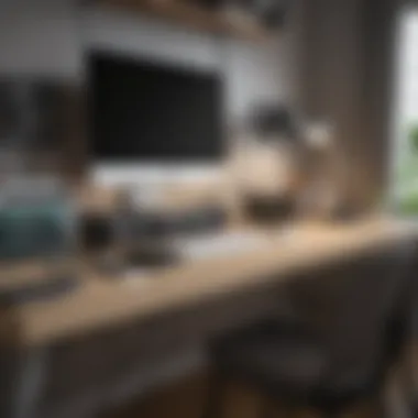 Tidy Workspace with Organized Cables A tidy workspace showcasing organized power strips and cables