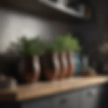 Elegant arrangement of pots on a kitchen shelf